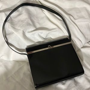 Vintage Salvatore Ferragamo black leather shoulder bag top handle box bag